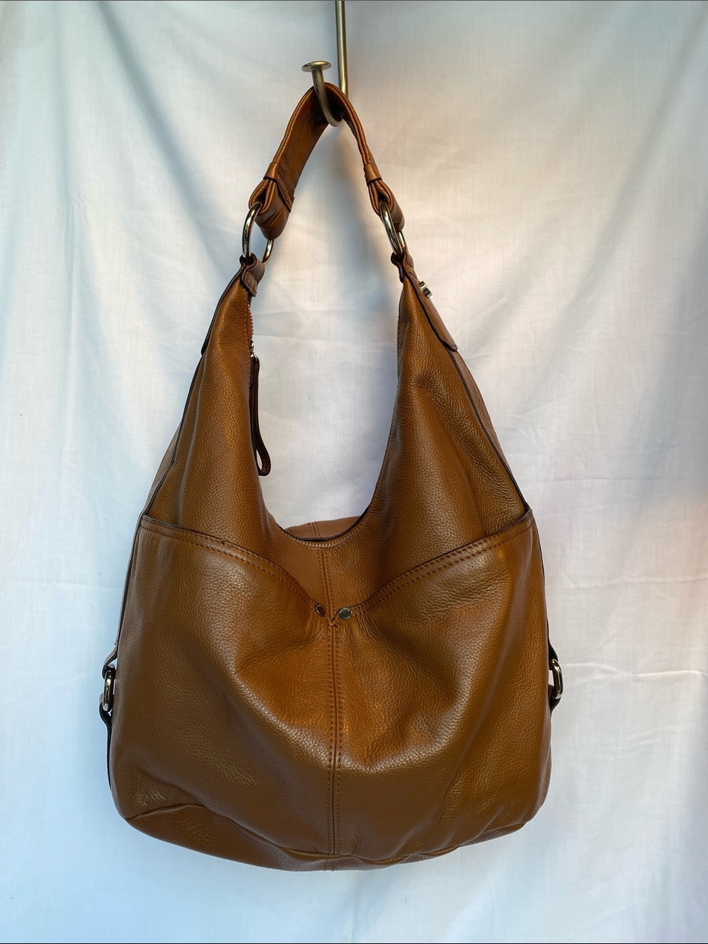 Tignanello Chestnut Brown Pebbled Leather Hobo Shoulder Bag
